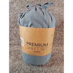Premium 6pc California King Sheet Set. Grey/Blue. New